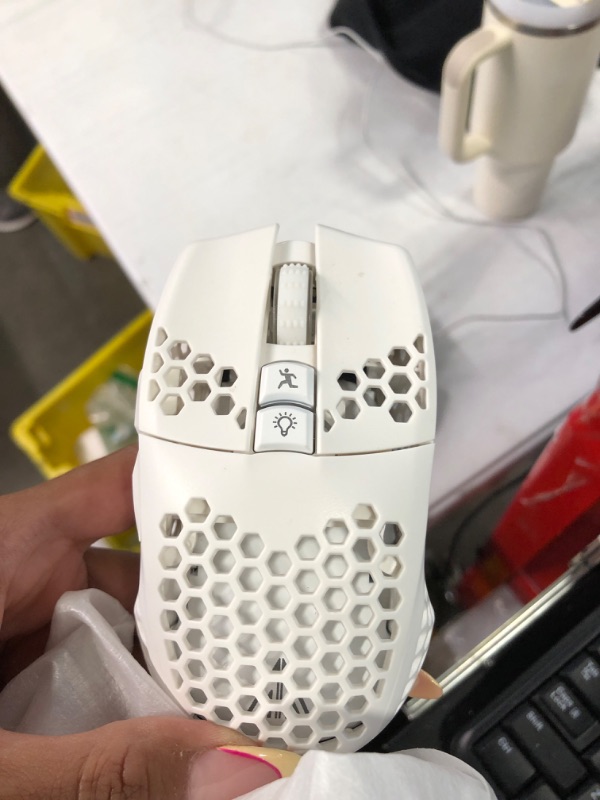 Photo 1 of SOLAKAKA White Wireless Gaming Mouse Bluetooth with Honeycomb Shell, Side Buttons,Tri-Modes(BT5.1+BT5.1+2.4GHz) Lightweight RGB Wireless Mouse for PC/Tablet/Desktop/Office/Games white-SM600 PLUS Mouse+2.4G+BT5.1+BT5.1