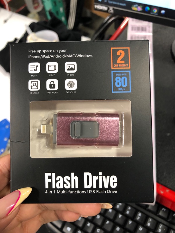 Photo 1 of Flash Drive for iPhone 512GB, 4 in 1 USB Type C Memory Stick, Photo Stick External Storage Thumb Drive for iPhone iPad Android Computer, Rose Pink 512GB B-Rose Pink
