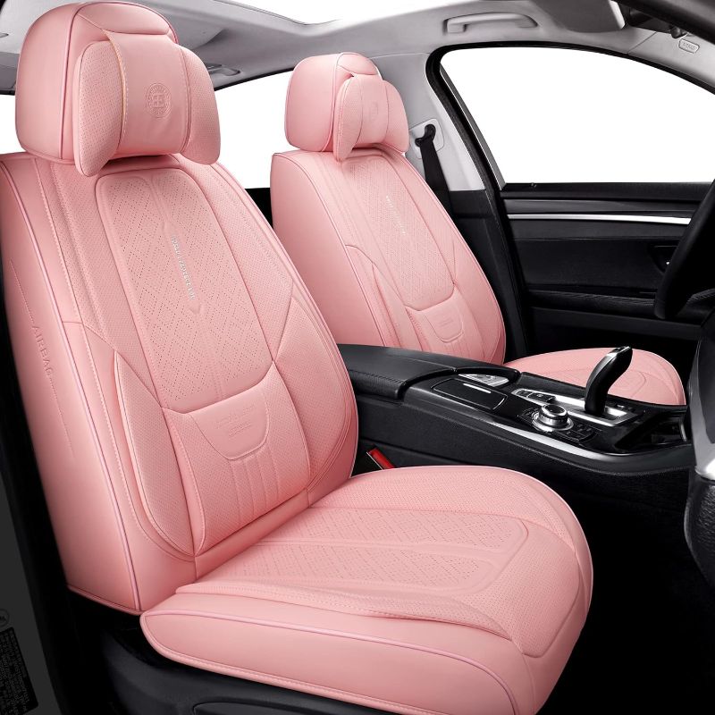 Photo 1 of NS YOLO Full Coverage Leather Car Seat Covers for Front Seats Universal Fit for Cars SUV Pick-up Truck with Waterproof Leatherette in Automotive Interior Accessories Pink 