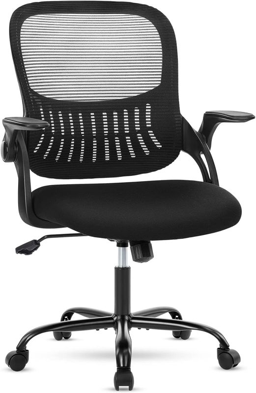 Photo 1 of Sweetcrispy Office Computer Desk Chair, Ergonomic Mid-Back Mesh Rolling Work Swivel Task Chairs with Wheels, Comfortable Lumbar Support, Comfy Flip-up Arms for Home, Bedroom, Study, Student, BlackI’m 