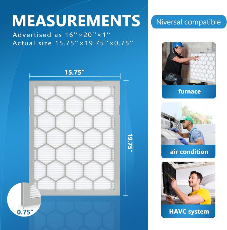 Photo 1 of 20x20x1 MERV 11 Air Filter,AC Furnace Air Filter,Reusable ABS Plastic Frame, 3 Pack Replaceable Filter Media (Actual Size: 19 3/4" x 19 3/4" x 3/4")