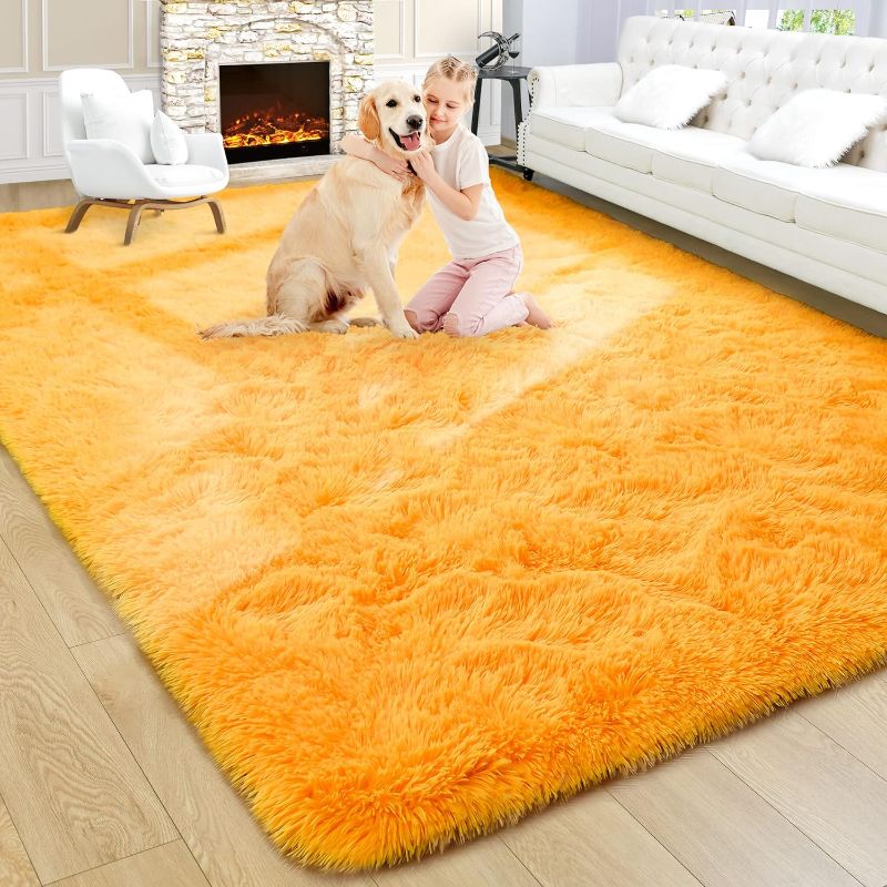 Photo 1 of  Fluffy Orange Rug for Living Room,5x8