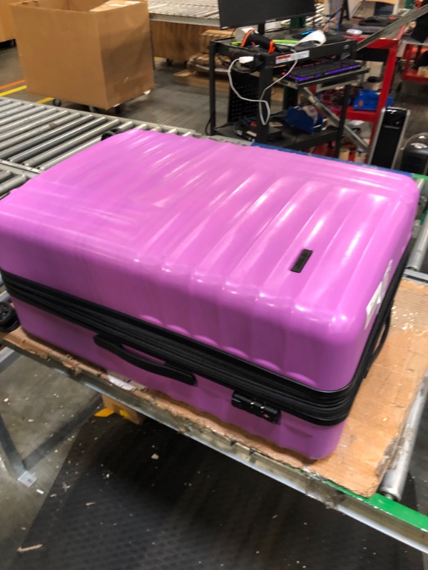 Photo 2 of **ONE LUGGAGE MISSING WHEEL** Luggage Expandable Lightweight Suitcase ABS 3 Piece Set with Hooks and TSA Lock Spinner 20in24in28in Purple used