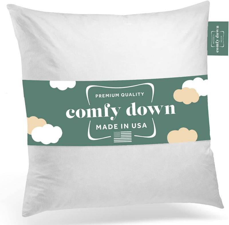 Photo 1 of 22X22 Decorative Throw Pillow Insert, Down and Feathers Fill, 100% Cotton Cover 233 Thread Count, Square Pillow Insert - Made in USA (Single)