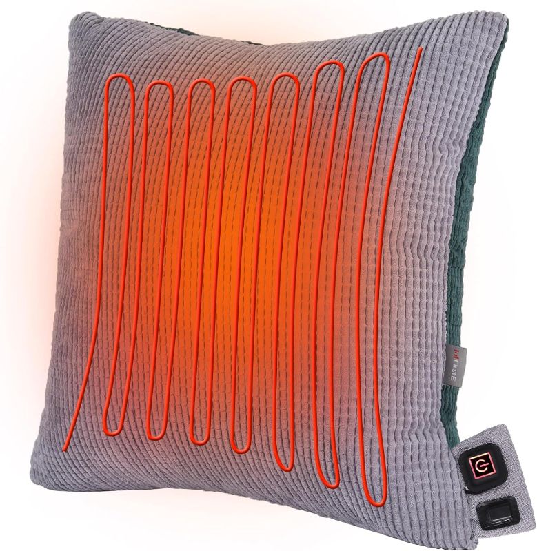 Photo 1 of FirstE Heated Throw Pillow, 17.7" x 17.7" Heating Lumbar Support Pillow for Pain Relief, Menstrual Cramp,3 Heat Settings,3H Auto-Off, Power Bank(NOT Included) Heated Pillow for Back, Abdomen, Shoulders