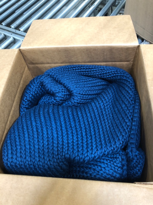 Photo 3 of **USED AND NEEDS CLEANED** L'AGRATY Knitted Weighted Blanket - 50"x60" 10lbs Cooling Chunky Knit Heavy Blanket for Adults Braided Crochet Throw Thick Cable Yarn Knit Decorative Blanket No Beads Evenly Weighted Machine Washable K - Navy Blue?knitted? 50" x