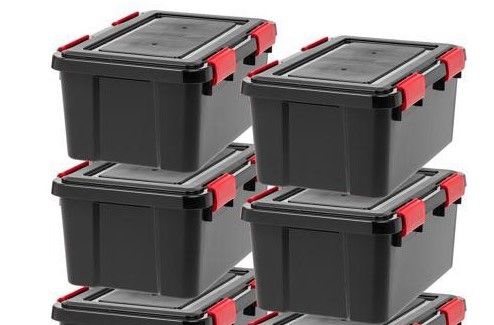 Photo 1 of IRIS USA 19 Quart WeatherPro Bin Tote Organizing Container with Durable Lid and Seal and Secure Latching Buckles, 4 Pack