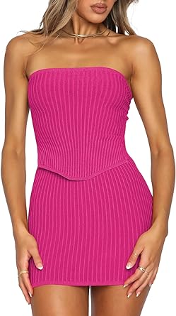 Photo 1 of ** size small**
Pink Queen Women's Sexy Summer 2 Piece Outfits Set Bandeau Going Out Crop Tops Bodycon Mini Skirt Sets Knit Dresses

