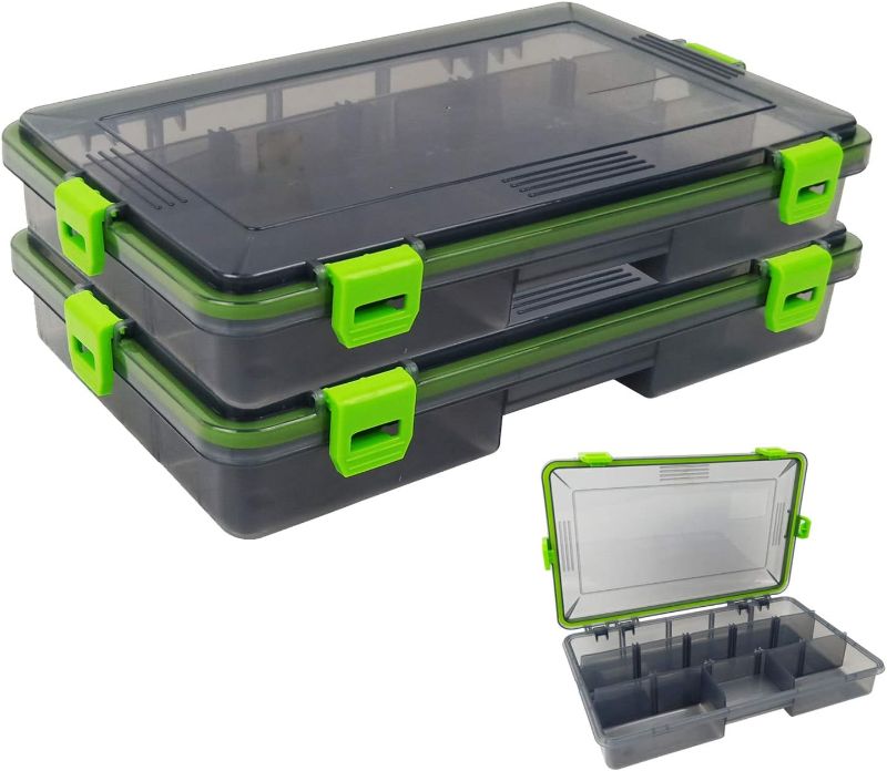 Photo 1 of 2PC Aventik Waterproof Fishing Tackle Boxes Hooks Storage Trags Organizer Box Transparent Adjustable Dividers Hold Terminal Fishing Tackle and Lure Box(3600L-2pc Green)