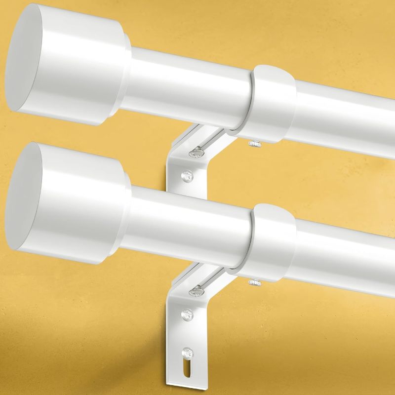 Photo 1 of 2 Pack Heavy Duty Curtain Rods for Windows 72 to 144 Inch, 1 Inch White Adjustable Curtain Rod Set with Easy Installation and Modern Design (A1,White,30-150",2Pack)