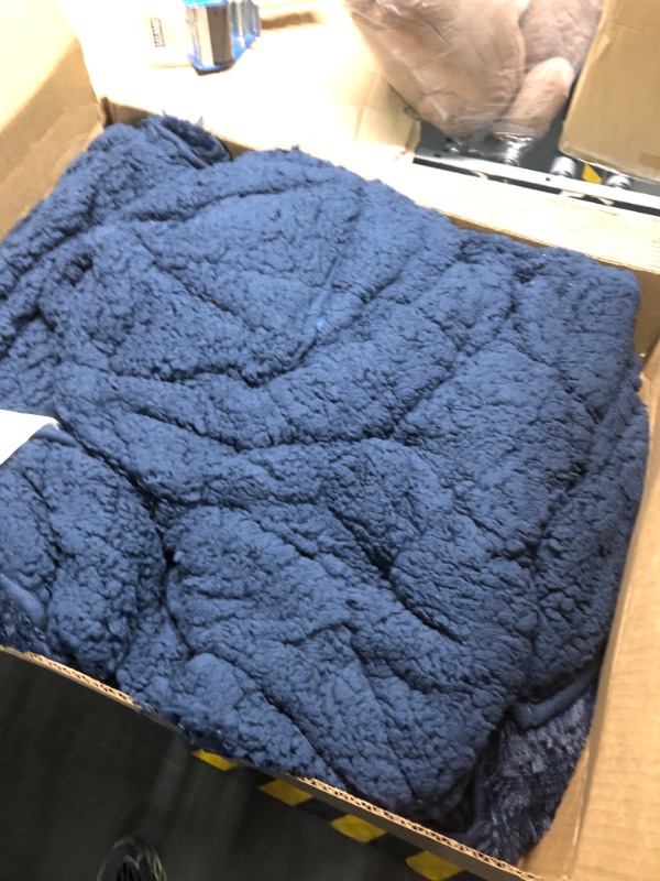 Photo 3 of **USED** Bedsure Faux Fur Throw Blanket Navy Blue – Fuzzy, Fluffy, and Shaggy Faux Fur, Soft and Thick Sherpa, Cozy Warm Decorative Gift, Throw Blankets for Couch, Sofa, Bed, 50x60 Inches, 640 GSM Navy Blue Throw (50" x 60")