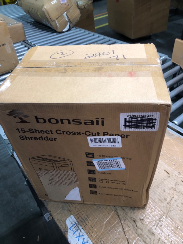 Photo 2 of Bonsaii 15-Sheet Office Paper Shredder, 40 Mins Heavy Duty Shredder for Home Office, Crosscut Shreder with Anti-Jam System & P-4 High Security Supports CD/Credit Cards/Staple,5 Gal Pullout Bin C169-B 1 5 Sheet-40 mins ***USED*** 