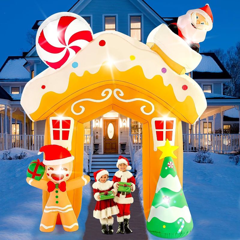 Photo 1 of 10FT Christmas Inflatables gingerbread house archway Outdoor Decorations, Christmas arch Blow Up Yard Decorations with LED Lights Built-in for Party Indoor, Outside, Garden, Lawn