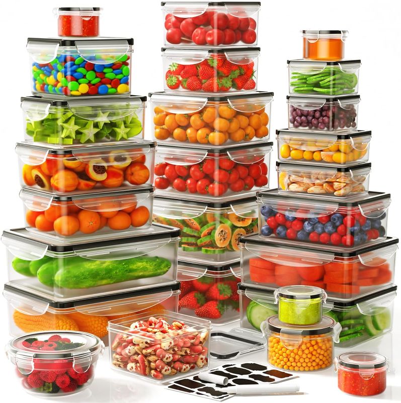 Photo 1 of 52 PCS Food Storage Containers Set with Airtight Lids (26 Lids &26 Containers) - BPA-Free Plastic Food Container for Kitchen Storage Organization, Salad Fruit Lunch Containers with Labels & Marker