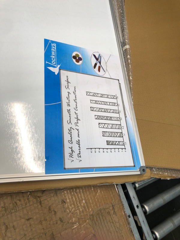 Photo 4 of **Damaged**** FOR PARTS** White Board Dry Erase Board 48 x 36 Inch, Magnetic Whiteboard 4 x 3, Silver Aluminium Frame, Set Including 1 Detachable Aluminum Marker Tray, 3 Dry Erase Markers, 8 Magnets 48 x 36 Inch Silver