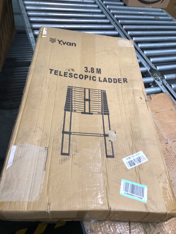 Photo 1 of Yvan Telescoping Ladder,12.5 FT One Button Retraction Aluminum Telescopic Extension Extendable Ladder,Slow Down Design Multi-Purpose Ladder for Household Daily or Hobbies,250 Lb Capacity 12.5 Feet