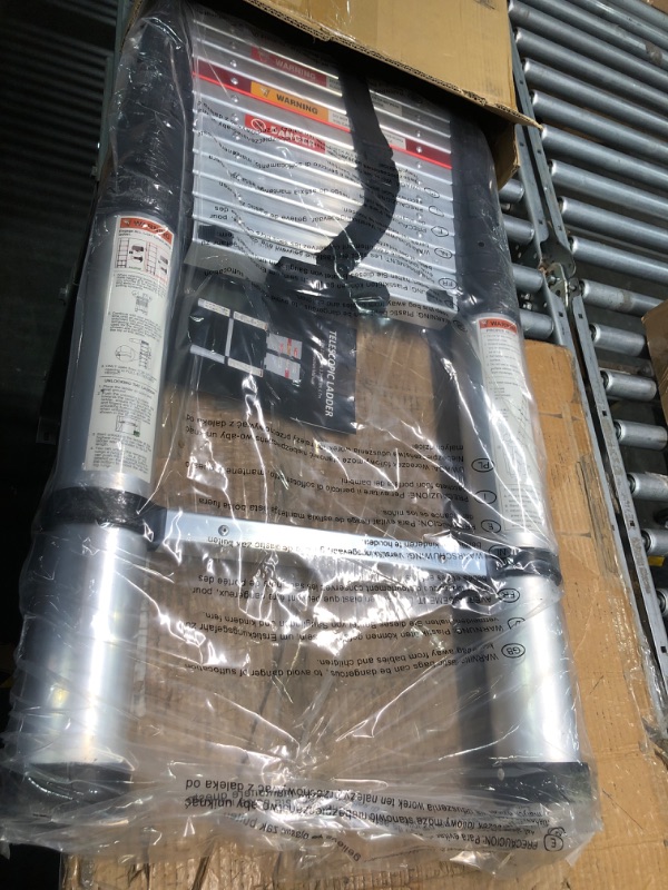 Photo 3 of Yvan Telescoping Ladder,12.5 FT One Button Retraction Aluminum Telescopic Extension Extendable Ladder,Slow Down Design Multi-Purpose Ladder for Household Daily or Hobbies,250 Lb Capacity 12.5 Feet