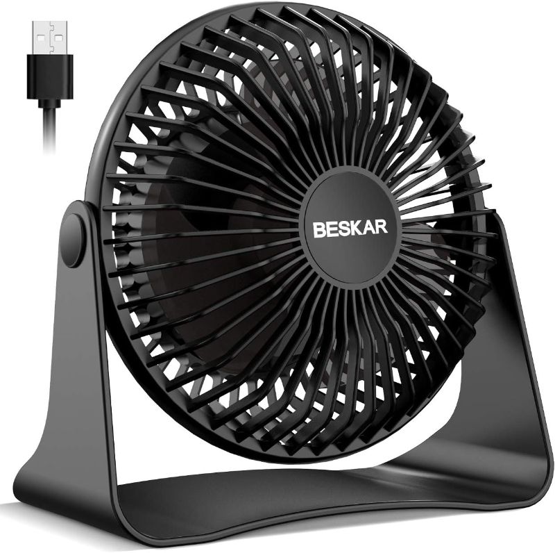 Photo 1 of BESKAR USB Small Desk Fan, Portable Fans with 3 Speeds Strong Airflow, Quiet Operation and 360°Rotate, Personal Table Fan for Home,Office, Bedroom - 3.9 ft Cord