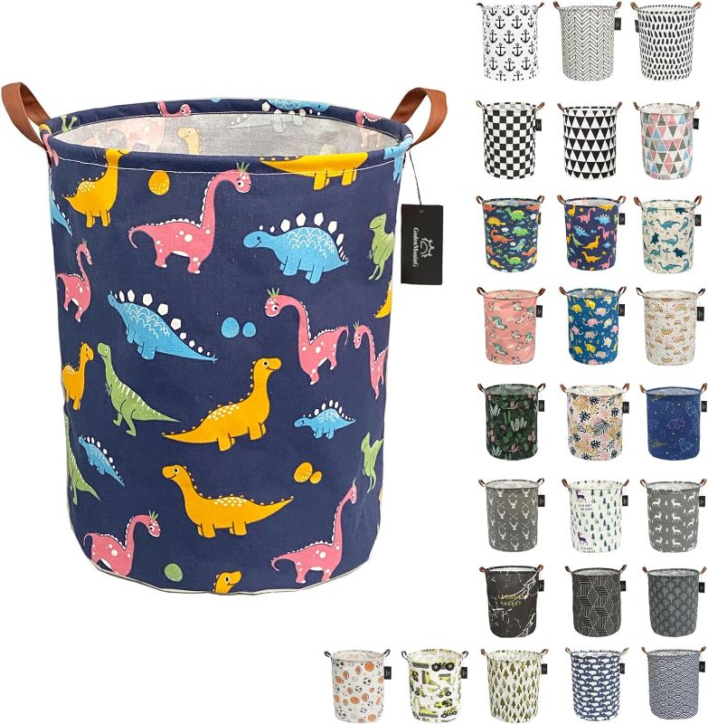 Photo 1 of Collapsible Laundry Basket - GodenMoninG Large Sized Round Waterproof Storage Bin with Handles, Home Decor, Toy Organizer, Children Nursery Hamper. (Color Dinosaur)