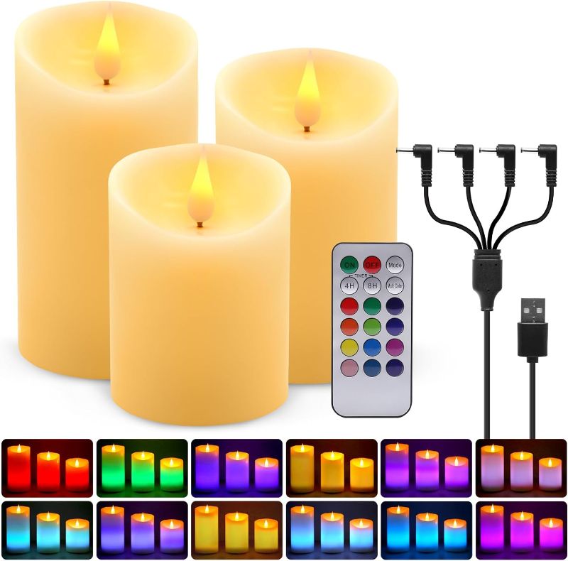 Photo 1 of **MISSING POWER CORD//UNABLE TO TEST** ALED LIGHT Rechargeable Candles Flickering with Remote,Flameless Candles Built-in Rechargeable Battery,RGB&Warm White Real Wax LED Candles for Home Decoration,Christmas,Party
