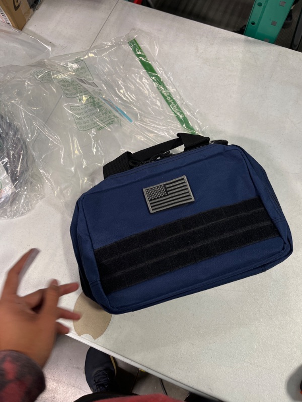 View 2 of DBTAC Gun Case Bag Upgraded Compact | Tactical 3x Pistol Bag Firearm Shooting Case with Lockable Zipper for Shooting Range Outdoor Hunting | Molle Pouch + US Flag Patch + Universal Holster Included Urban Blue Small Plus