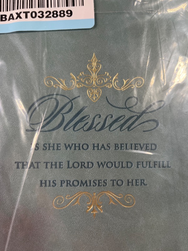 Photo 1 of Christian Art Gifts Women's Fashion Bible Cover Blessed is She Luke 1:45, Light Blue Faux Leather, Extra Large