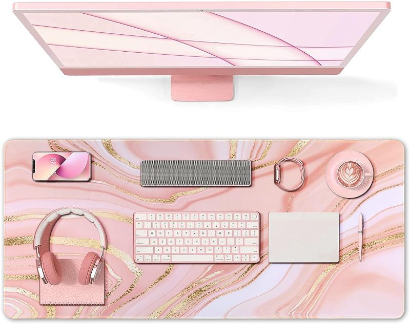 Photo 1 of Desk Pad Protector,Mouse Pad with Non-Slip Rubber Base,Textured & Waterproof Mousepad with Stitched Edges,Large Desk mats for Computers,Laptop,Gaming,Office & Home,31.5 x 11.8 in,Rose Gold Rose Gold Texture