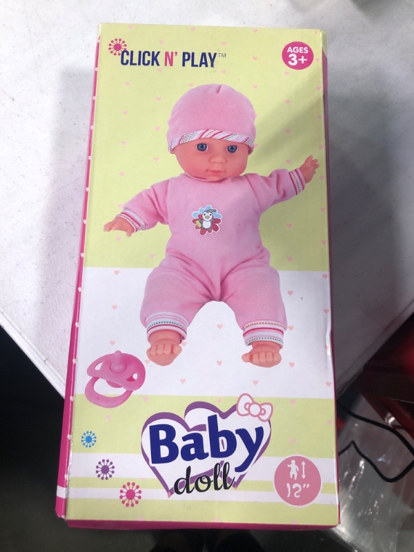 Photo 2 of Click N' Play Realistic Baby Girl Doll with Removable Pink Outfit and Hat with Pacifier, 12 Inch Fake Baby Dolls for 2+ Year Old Girls and Boys, Toys