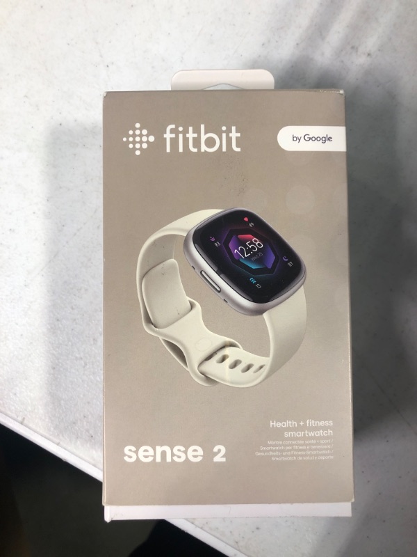 Photo 2 of Fitbit Sense 2 Advanced Health and Fitness Smartwatch with Tools to Manage Stress and Sleep, ECG App, SpO2, 24/7 Heart Rate and GPS, Lunar White/Platinum, One Size (S & L Bands Included)