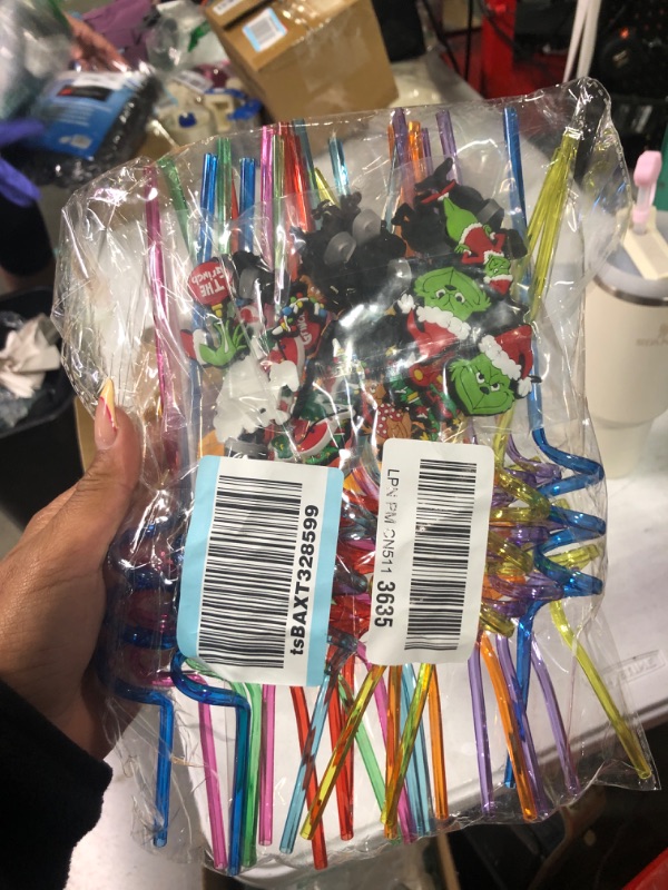 Photo 1 of 24 PCS Christmas Drinking Straws,Christmas Party Favors Classroom Favors Xmas Theme Drinking Straws Goodie Gifts for Kids Adults Christmas Party Supplies with 2 PCS Cleaning Brushes