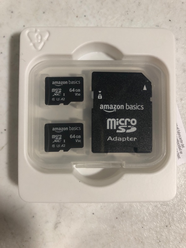 Photo 2 of Amazon Basics microSDXC Memory Card with Full Size Adapter, A2, U3, Read Speed up to 100 MB/s, 64 GB - Pack of 2 64GB (2pack)