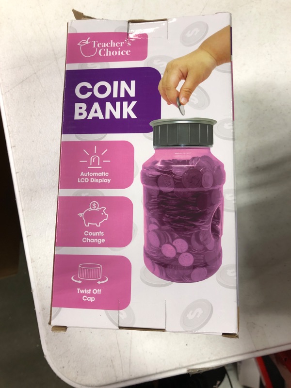 Photo 1 of Digital Coin Bank Savings Jar - Automatic Coin Counter Totals All U.S. Coins Including Dollars and Half Dollars - Original Style, Transparent Pink Jar