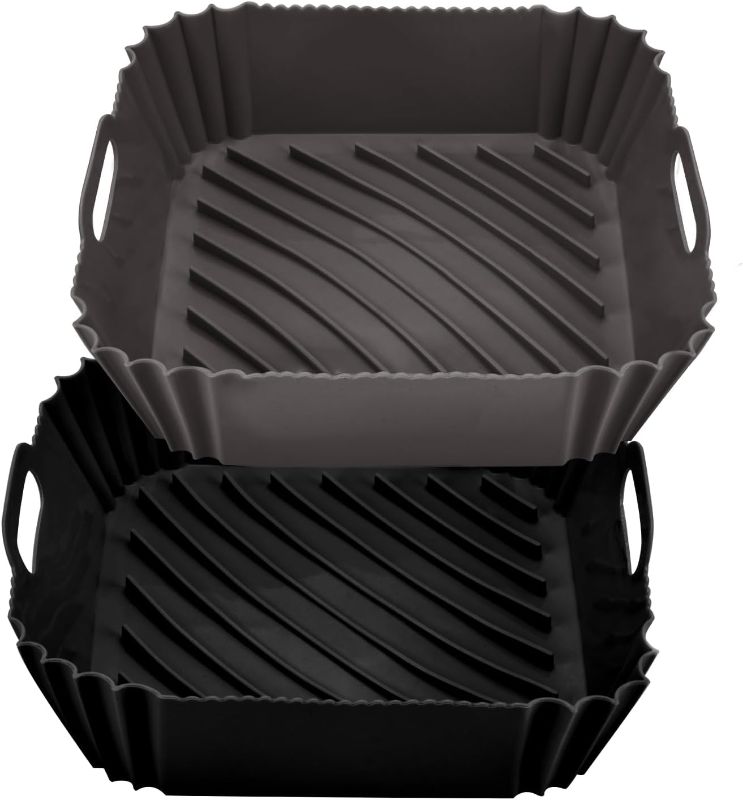 Photo 1 of 10QT Air Fryer Silicone Liners, MMH 2Pcs Rectangular Airfryer Silicone Pot Baking Tray Reusable Replacement Basket Insert for Ninja DZ401/DZ550 | Non-stick | Easy Cleaning | Food Safe | Black Black 10QT