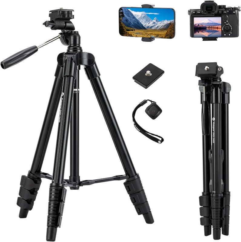 Photo 1 of Fotopro Camera Tripod, 48" Phone Tripod with Wireless Remote, Lightweight Aluminum Tripod for iPhone with 3-Way Head, Portable Travel Tripod, Camera Stand Compatible with Canon, DSLR, Sony, Nikon
