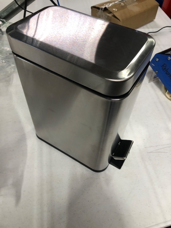 Photo 2 of 1.3 Gallon- Rectangular Small Steel Step Trash Can Wastebasket,Stainless Steel Bathroom Slim Profile Trash Can,5 Liter Garbage Container Bin for Bathroom,Living Room,Office and Kitchen,Silver Silver 5L-rectangle