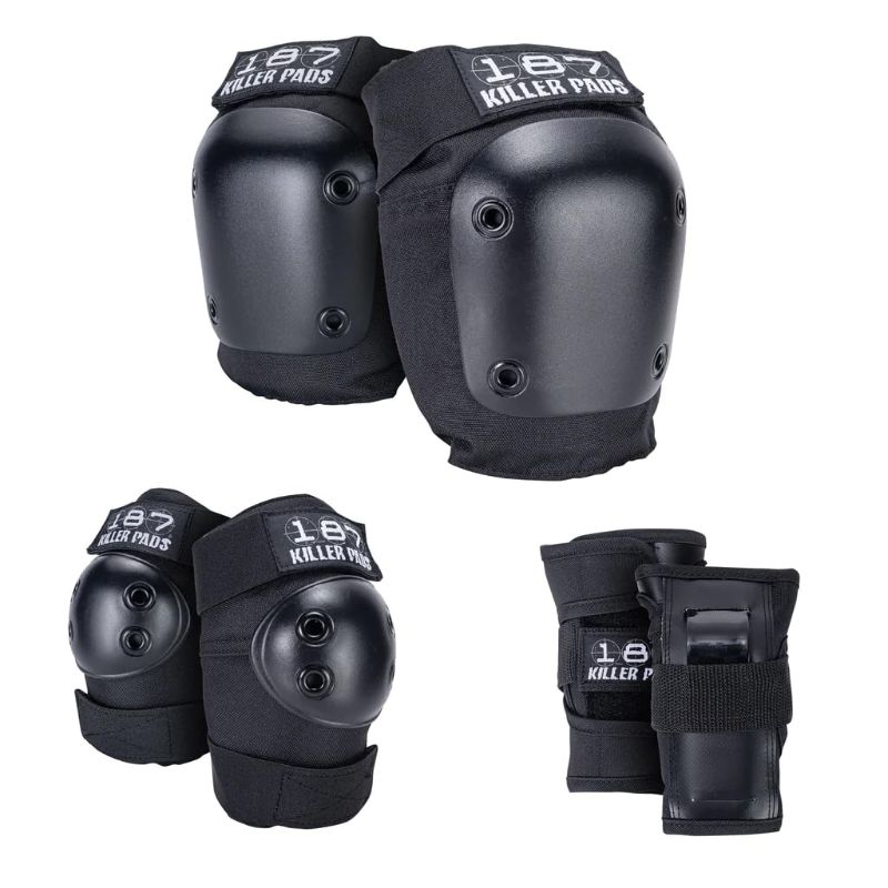 Photo 1 of 187 KILLER PADS Skateboarding Knee Pads, Elbow Pads, and Wrist Guards, Six Pack Pad Set, Black, XL Thick