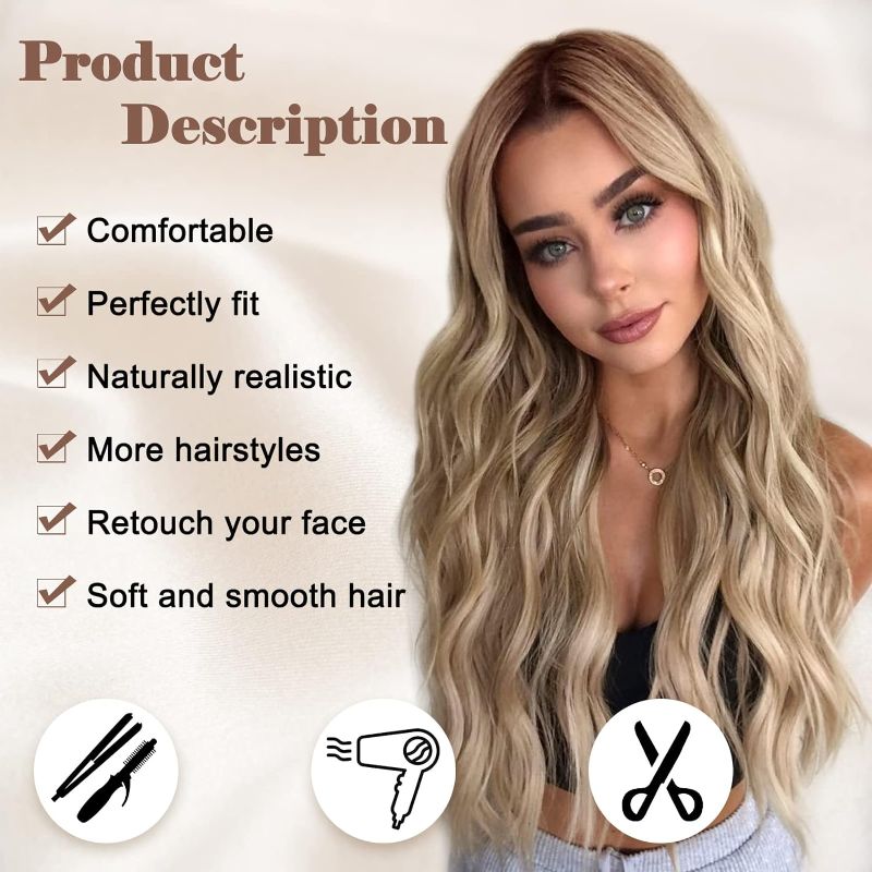 Photo 1 of NAYOO Long Ombre Blonde Wavy Wig for Women 26 Inch Middle Part Curly Wavy Wig Natural Looking Synthetic Heat Resistant Fiber Wig for Daily Party Use (Ombre Blonde)
