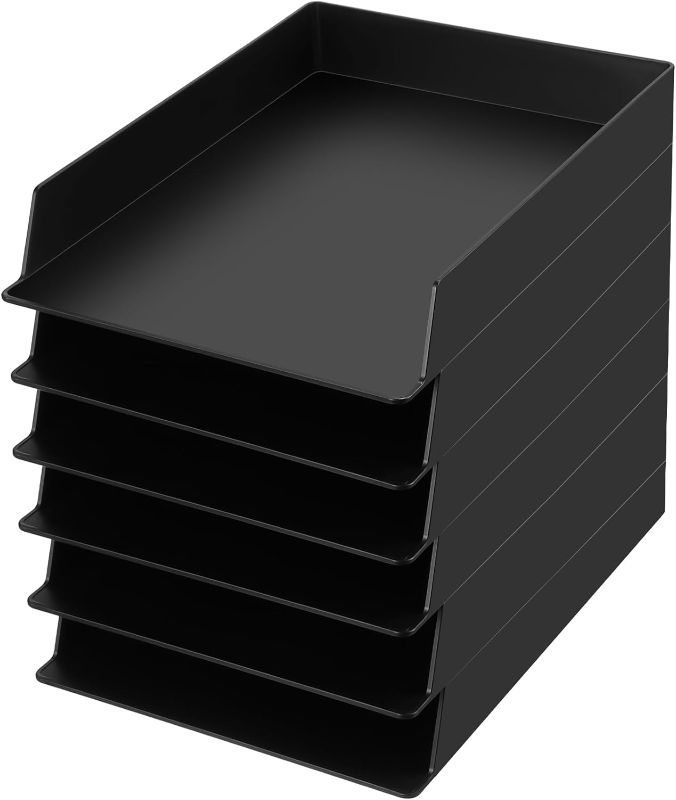 Photo 1 of **USED**  Wenqik Stackable Paper Trays Rectangular Plastic Desk Tray Holder Desktop Document File Paper Organizer Plastic Storage Letter Tray for Office Classroom, Black(6 Pcs)