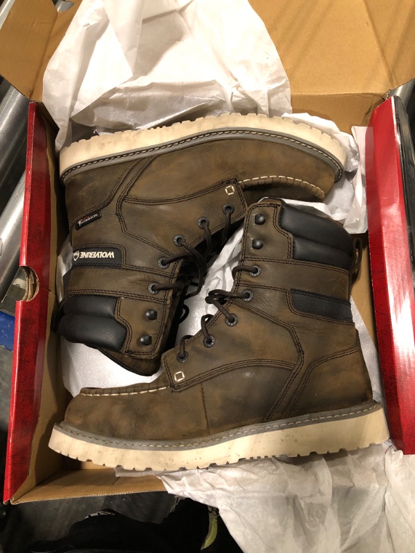 View 3 of Wolverine Men's Trade Wedge Waterproof Steel Toe 8" Construction Boot 9 Dark Brown