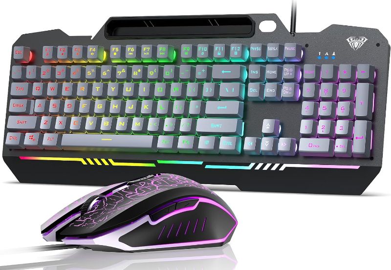 Photo 1 of AULA Gaming Keyboard, 104 Keys Gaming Keyboard and Mouse Combo with RGB Backlit, All-Metal Panel, PC Gaming Keyboard Mouse, Wired Keyboard for MAC Xbox PC Gamers