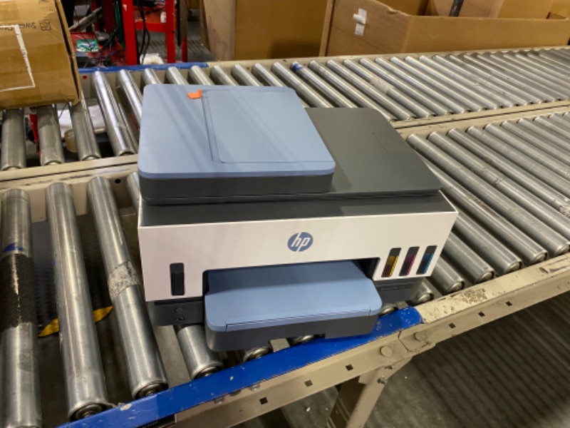 Photo 3 of HP Smart -Tank 7602 Wireless All-in-One Cartridge-free Ink Printer, up to 2 years of ink included, mobile print, scan, copy, fax, auto doc feeder, featuring an app-like magic touch panel (28B98A),Blue ****USED DONT WORK CAN BE USED FOR PARTS******* 