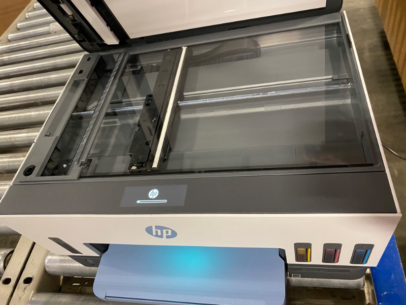 Photo 4 of HP Smart -Tank 7602 Wireless All-in-One Cartridge-free Ink Printer, up to 2 years of ink included, mobile print, scan, copy, fax, auto doc feeder, featuring an app-like magic touch panel (28B98A),Blue ****USED DONT WORK CAN BE USED FOR PARTS******* 