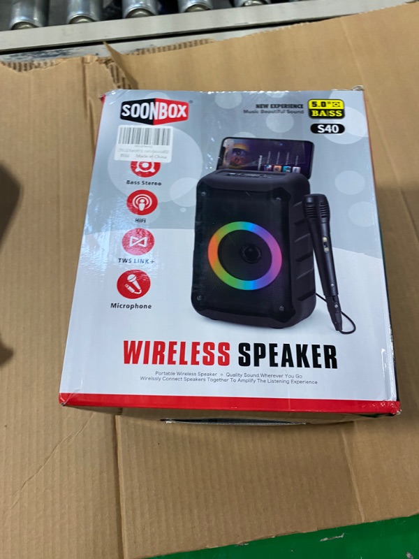Photo 1 of CZRXLLGD Portable Bluetooth Speaker, RGB Multi-Colors Rhythm Lights, IPX5 Waterproof, 8 Hours Playback time, TWS Pairing, with HD Sound for Home, Party, Outdoor, Beach
 
