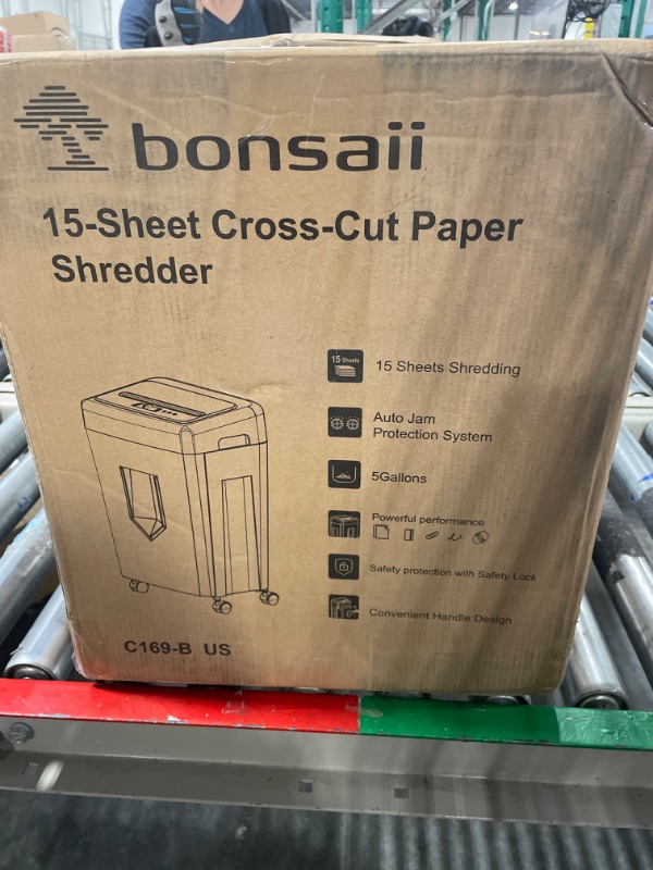 Photo 2 of Bonsaii 15-Sheet Office Paper Shredder, 40 Mins Heavy Duty Shredder for Home Office, Crosscut Shreder with Anti-Jam System & P-4 High Security Supports CD/Credit Cards/Staple,5 Gal Pullout Bin C169-B