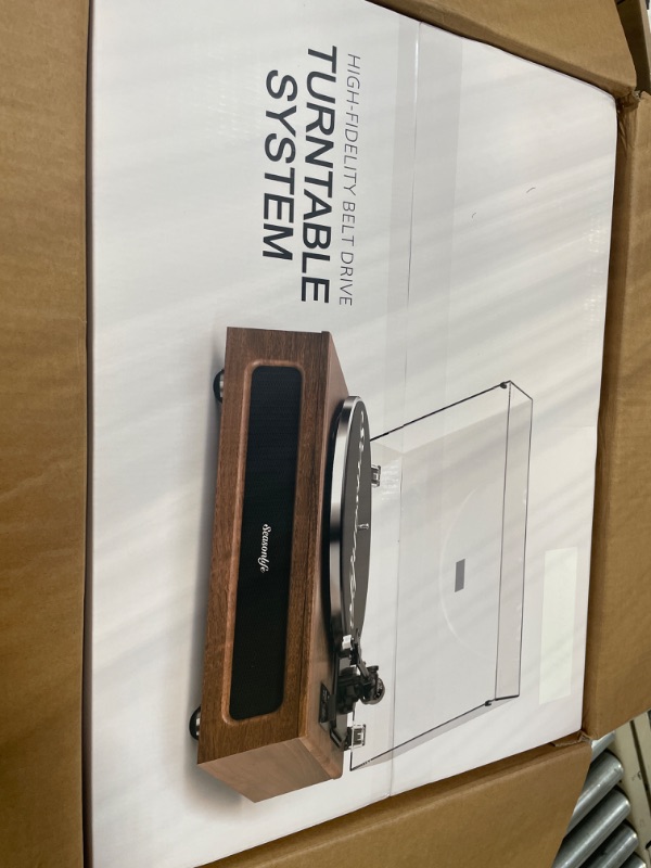 Photo 1 of All-in-One Vintage Record Player High Fidelity Belt Drive Turntable for Vinyl Records Built-in 2 Tweeter and 2 Bass Stereo Speakers, Vinyl Player with MM Cartridge, Bluetooth, Aux-in, RCA, Auto Stop Brown Built-in 4 Speakers***FACTOR SEALED NEVER OPENED**
