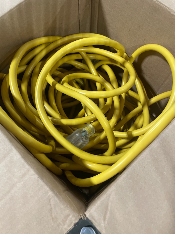 Photo 3 of 75 ft Power Extension Cord Outdoor & Indoor Heavy Duty 10 Gauge/3 Prong SJTW (Yellow) Lighted end Extra Durability 15 AMP 125 Volts 1875 Watts by LifeSupplyUSA