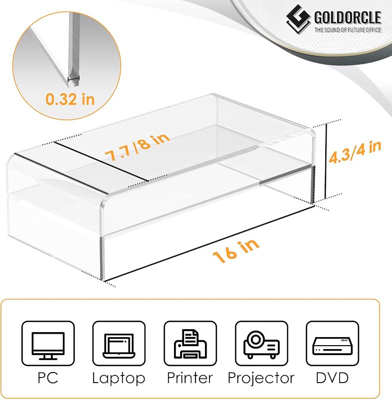 Photo 1 of  **DAMAGED**Acrylic Monitor Stand Riser Clear Computer Monitor Stand for Laptop PC Printer Computer Riser Acrylic Tray Laptop Storage Shelf
