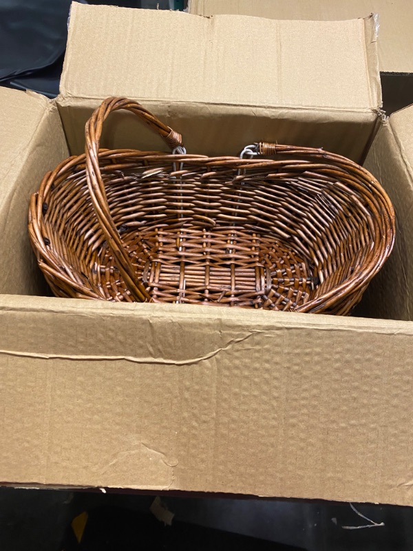 Photo 4 of 6 Pcs Wicker Picnic Basket with Handle, Hand Woven Harvest Basket Bulk, Wicker Flower Basket for Storage, Picnics, Easter, Organizing, Egg Gathering, Candy, Wedding Basket(Dark Brown)
