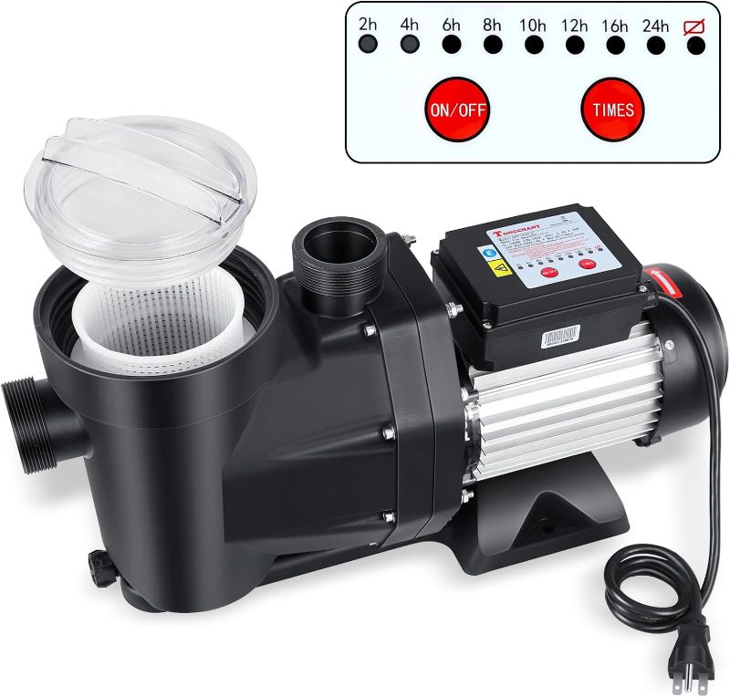 Photo 1 of 2 HP Above Ground Pool Pump with Timer, 220V 7100 GPH Pool Pump Inground, Powerful Self-Priming Swimming Pool Pump with Strainer Basket and Drain Plug, 2" Pipe Fitting
