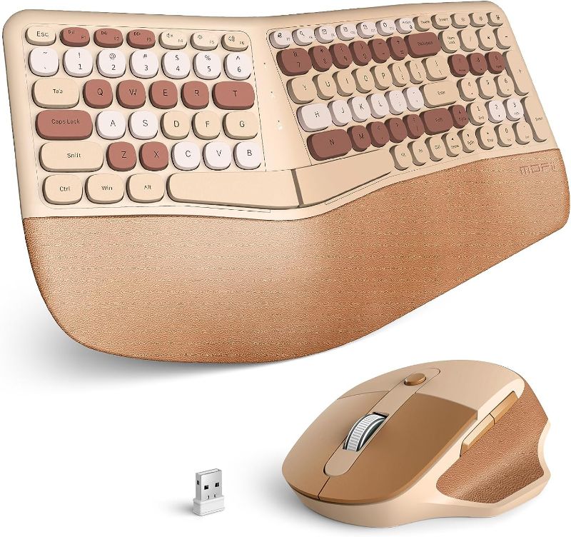 Photo 1 of **BATTERIES NEEDED** MOFII Wireless Ergonomic Keyboard and Mouse Combo, Comfortable Split Keyboard with Curved Layout & Wrist Rest, Wireless Ergonomic Optical Mouse with 3 Adjustable DPI, Works for PC/Laptop/Desktop
